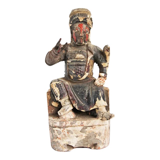 Antique Wood Carved Emperor Figure For Sale