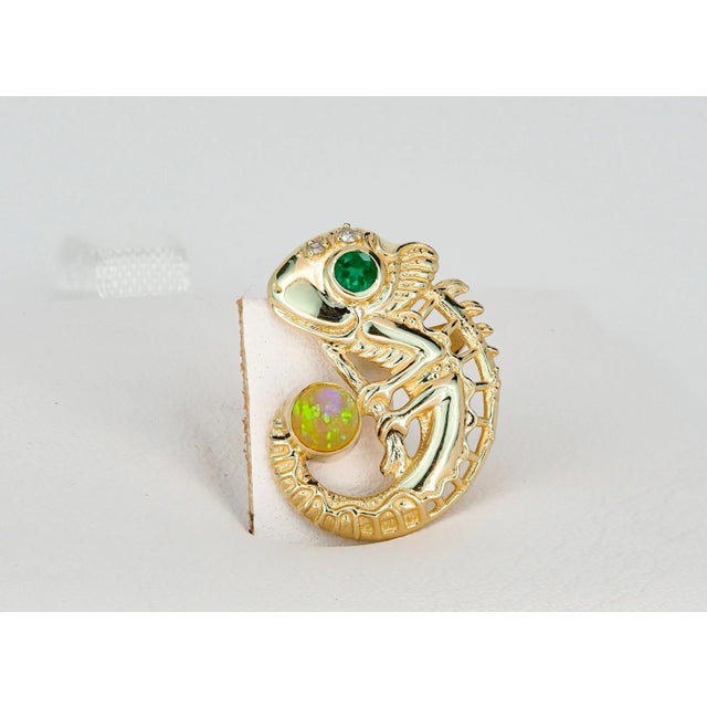 Metal Chameleon Pendant With Opal in 14k Gold For Sale - Image 7 of 9