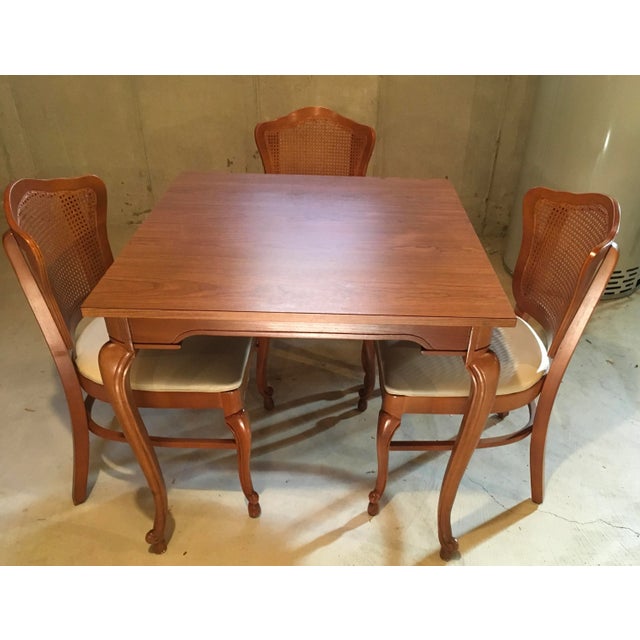 Shelby Williams 1960’s French Provincial-Style Breakfast Nook Square-Top Table and 3 Cane-Back Chairs - Set of 4 For Sale - Image 11 of 11