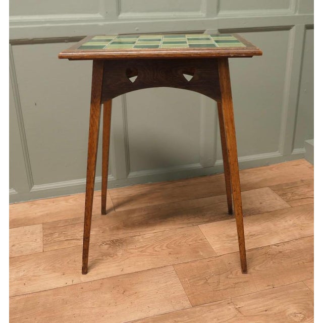 Green Heart-Carved Tiled Top Occasional Table from Liberty London, 1900 For Sale - Image 8 of 9