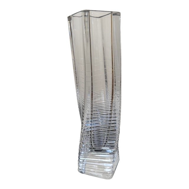 Signed Hoya Japanese Crystal Twist Vase For Sale