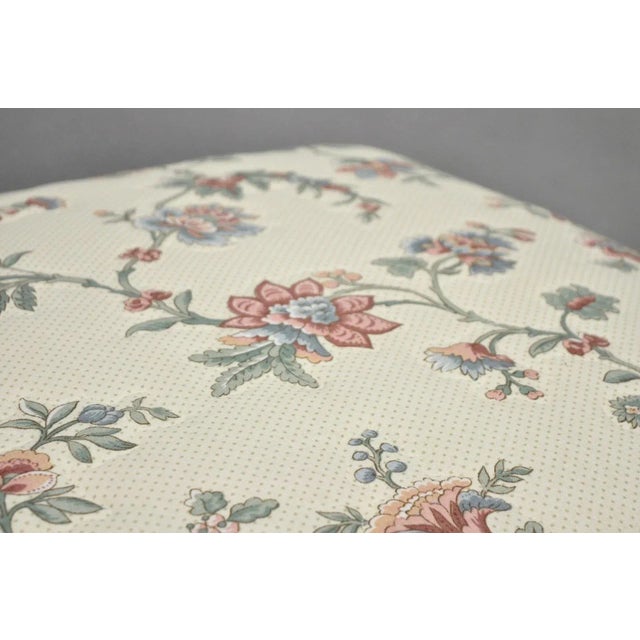 Vintage French Country Louis XV Carved Walnut Pink Floral Footstool Ottoman For Sale - Image 9 of 10