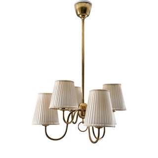Swedish Modern Brass and Glass Chandelier, 1940s For Sale