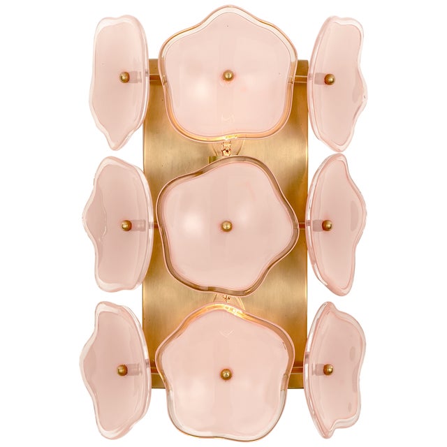 Kate Spade New York for Visual Comfort Signature Leighton Small Sconce in Soft Brass with Blush Tinted Glass For Sale