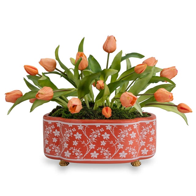 Williamsburg for Port 68 Floral Vine Scallop Footed Oval Planter, Coral For Sale In Chicago - Image 6 of 7