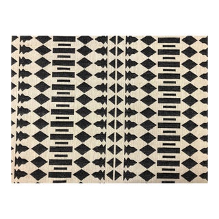 1.25 Yds Designer Beige Charcoal Black Tribal Abstract Geometric Ethnic Upholstery Fabric For Sale