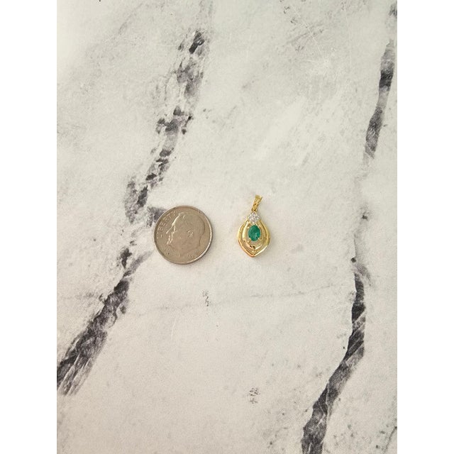 Contemporary Oval Emerald with Diamond Accent Necklace 14k Yellow Gold 16" For Sale - Image 3 of 3