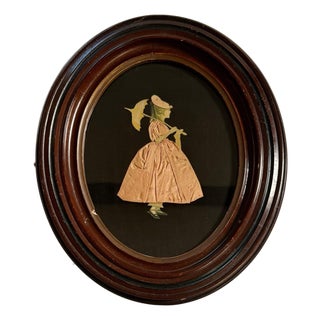 Antique Vintage Oval Deep Wood Picture Frame With Textile Girl Art 12x14” (8x10) For Sale
