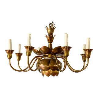 Mid-Century Asian Style Feldman Brass Lotus Form Chandelier - 8 Arm For Sale