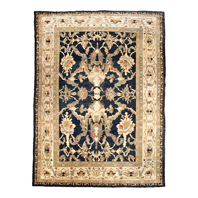 Persian Sultanabad Wool 12x17 Navy Blue, Taupe & Ivory Handmade Area Rug #1140581 For Sale