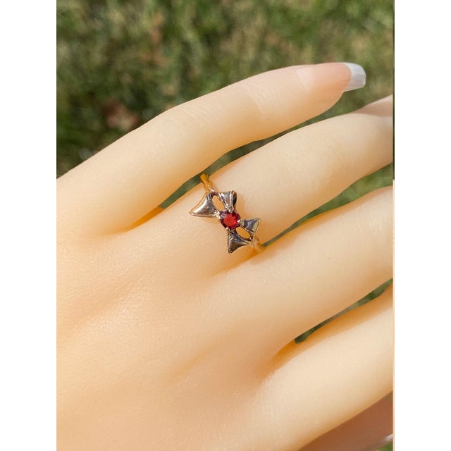 The Fennville: Ladies Rose Gold Bow Ring set with Doublet Center For Sale - Image 9 of 10