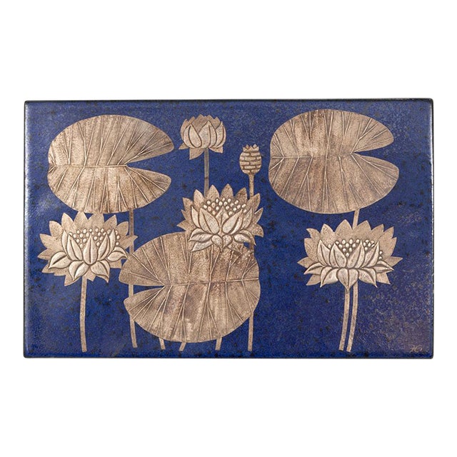 Heinz Erret Gustavsberg White Water Lily Ceramic Wall Plaque For Sale