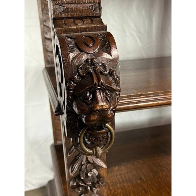 English Antique Carved English Oak Server Circa 1880's For Sale - Image 3 of 12