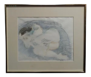 Raphael Soyer "Reclining Nude" Colored Pencil Drawing