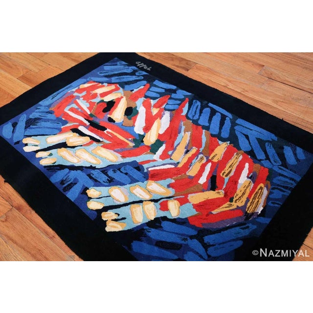 Textile Nazmiyal Collection Vintage Scandinavian Clown Cat Karel Appel Art Rug For Sale - Image 7 of 9