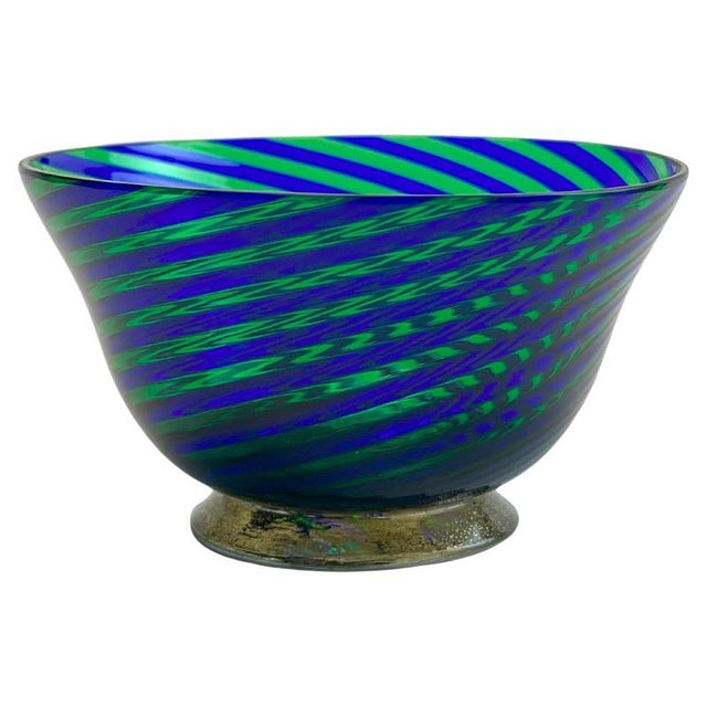 Filigrana Murano Glass Bowl with Green and Blue Stripes, Italy, 1970s For Sale - Image 10 of 10