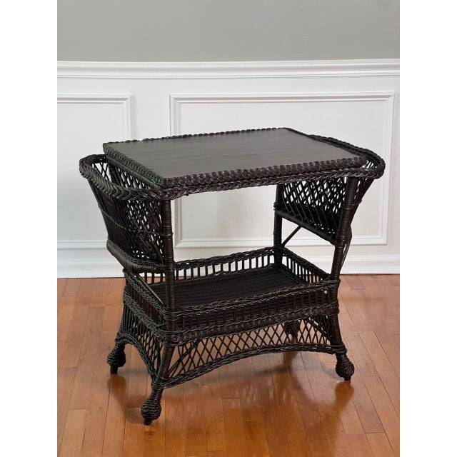 Boho Chic Bar Harbor Wicker Library or Side Table With Magazine Pockets in Brown, C. 1915 For Sale - Image 3 of 18