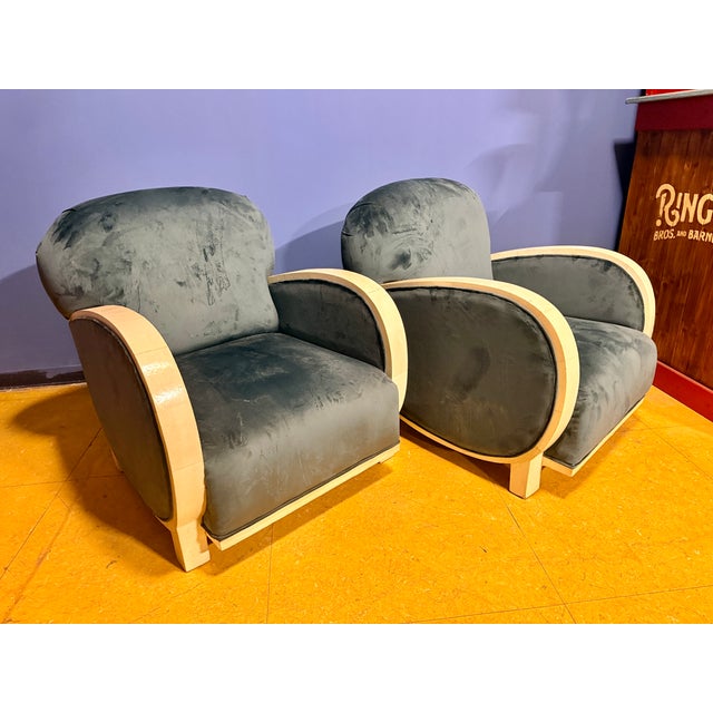 Art Deco Club Chairs in Parchment and Avion-Colored Velvet, 1930s, Set of 2 For Sale - Image 9 of 9