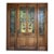 Vintage Carved Oak Entry Door With Art Nouveau Leaded Glass Sidelights For Sale