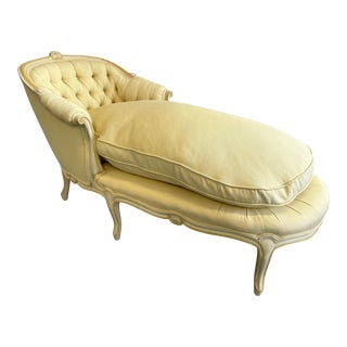 Vintage French Provencial Upholstered Chaise Lounge For Sale
