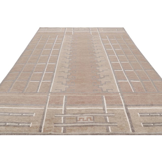 2010s Rug & Kilim’s Scandinavian Style Rug in Brown With Geometric Patterns For Sale - Image 5 of 7