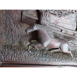 Vintage Equestrian Horse Jumping Steeplechase Hand Carved Wooden Wall Plaque Dated 1930 For Sale