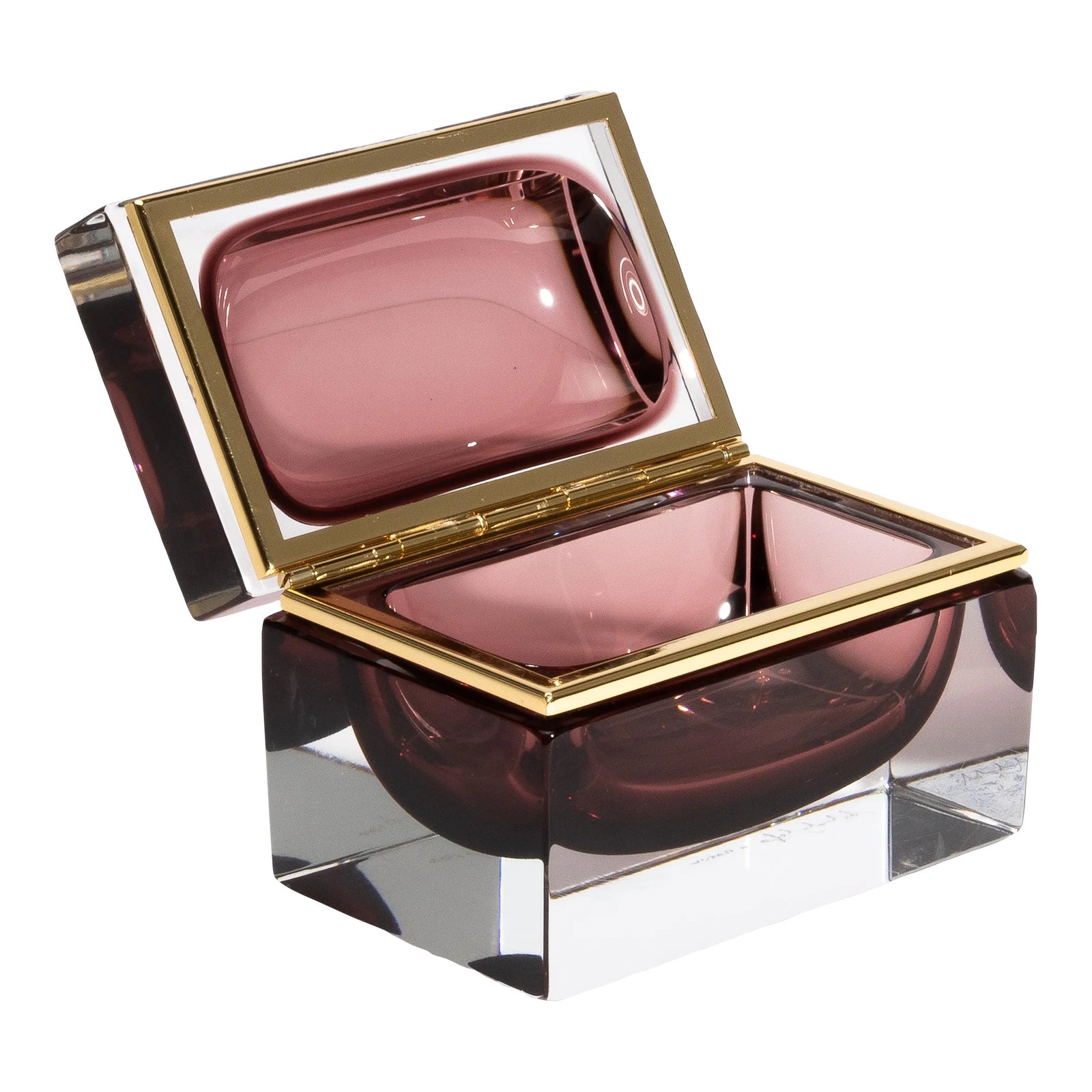 Hand Blown Murano Glass Box in Amethyst With Brass Fittings | Chairish