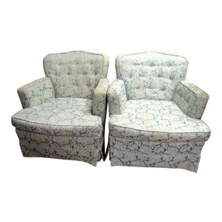 1950s Mid Century Upholstered Brocade Arm Chairs - a Pair For Sale