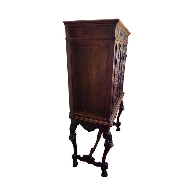 Brown Antique Italian Renaissance Revival Walnut Marble Hutch China Liquor Cabinet Bar For Sale - Image 8 of 16