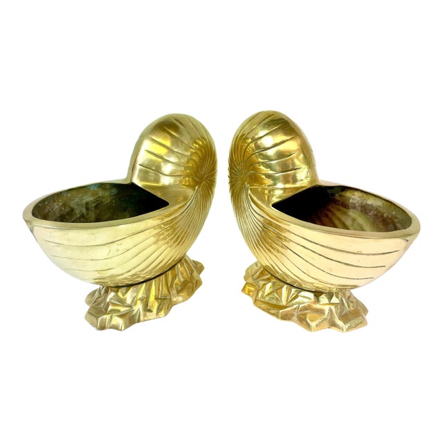 Large Brass Seashell Nautilus - A Pair For Sale