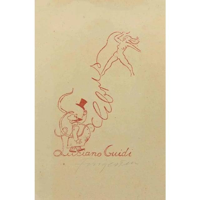 Ex Libris - Luciano Guidi is a colored woodcut print created by Michel Fingesten. Hand Signed on the lower right margin....