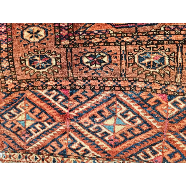 Vintage Turkmen Tekke in Allover Pattern in Red, Navy, Ivory, Yellow, Blue For Sale - Image 4 of 18