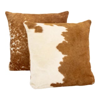 Modern Cowhide Throw Pillows, Pair For Sale