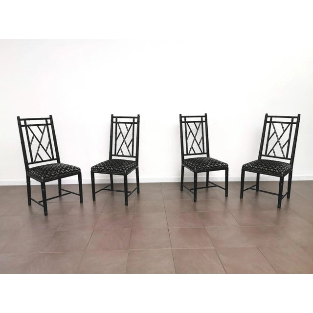 Dining Chairs in Black Enameled Wood and Smooth Velvet, Italy, 1980s, Set of 4 For Sale - Image 4 of 13