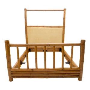 Thick Bamboo Cane Upholstery King Size Poster Headboard Bed Footboard Rails MINT