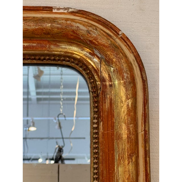 French Louis Philippe Giltwood Mirror With Beaded Inner Slip For Sale - Image 3 of 10