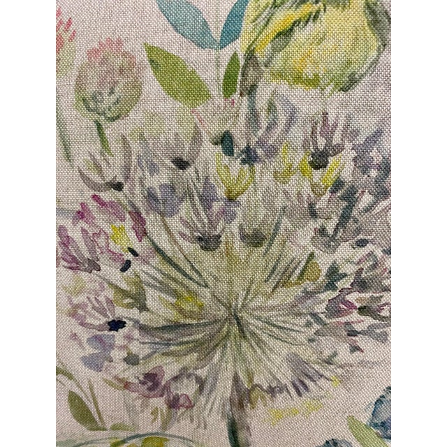 16" Square Pillow Decorated With Colorful Allium, Clover Flowers & Birds - Made in Uk. For Sale - Image 4 of 10
