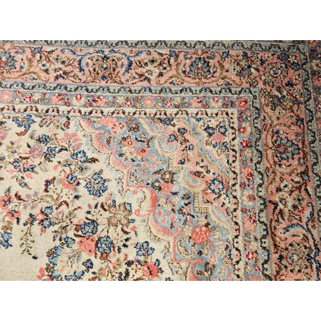 French Country Vintage Oversized Persian Qazvin Area Rug, Hand-Knotted Wool, Floral Medallion, 10x20, Ivory & Blue For Sale - Image 3 of 18