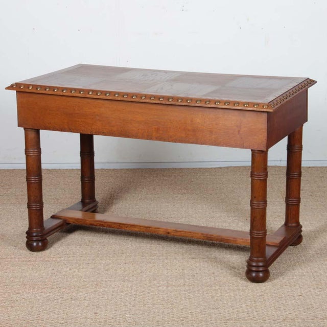 Oak and Brass Desk in the style of Charles Dudouyt, 1940, in Good conditions. Designed 1920 to 1949