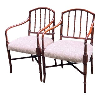 Pair of Late 20th Century Regency Style Faux Bamboo Armchairs - Attributed to Hickory Chair For Sale