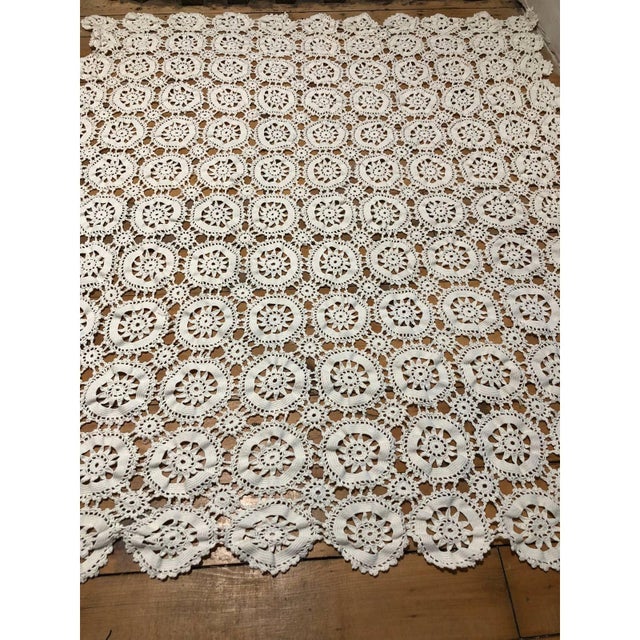 Mid 20th Century Vintage Crochet Tablecloth or Bedspread 60" X 52" Doily Design Ecru For Sale - Image 5 of 5