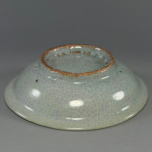 Antique Chinese Celadon Crackle Glaze Shallow Dish For Sale - Image 4 of 5