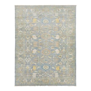 Apadana's Modern Designed Sultanabad Room Size Wool Rug Handmade in Blue For Sale