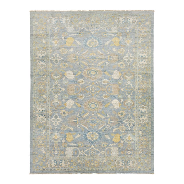 Apadana's Modern Designed Sultanabad Room Size Wool Rug Handmade in Blue For Sale