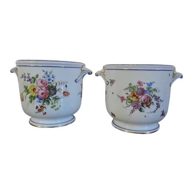 1775 Louis XVI Sevres Porcelain Cachepot Bottle Coolers Vase Planters - A Pair For Sale