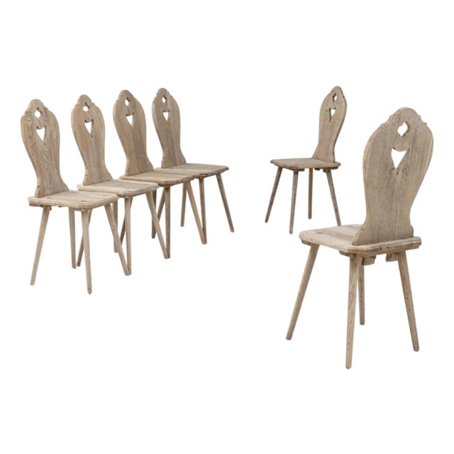 20th Century French Oak Alpine Dining Chairs - Set of 6 For Sale