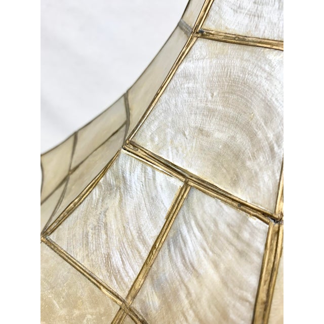 Metal Vintage Mid 20th Century Handmade Capiz Shell Pagoda Pendant Light For Sale - Image 7 of 13