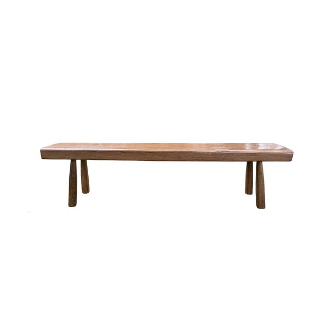 Contemporary Solid Teak Wood Bench With Softened Edges and Sculptural Leg Form For Sale - Image 3 of 8