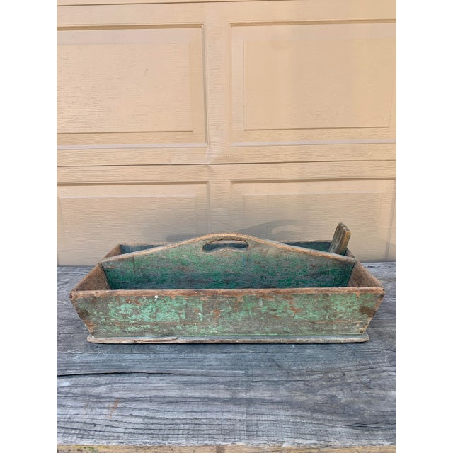 Antique Farmhouse Green Wooden Trug For Sale - Image 4 of 12