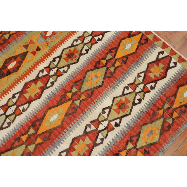 Rustic Mid 20th Century Tribal Rustic Room Size Turkish Kilim Flat-Weave For Sale - Image 3 of 6